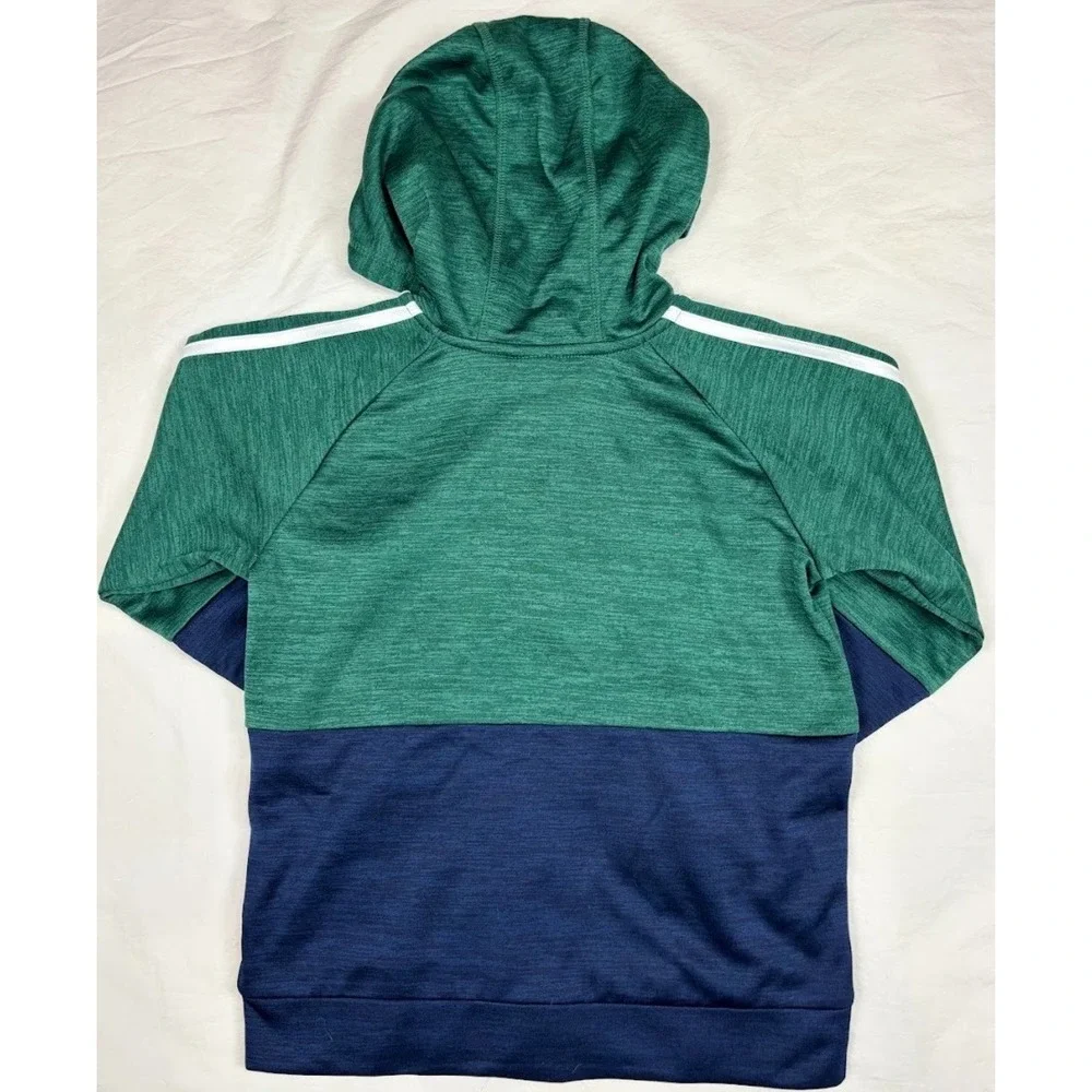 Adidas Boys Track Jacket Sz 7 Green Blue Color Block Logo Full Zip 3 Stripe NEW‎